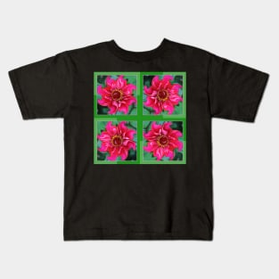 Pink And Green Dahlia Design Kids T-Shirt